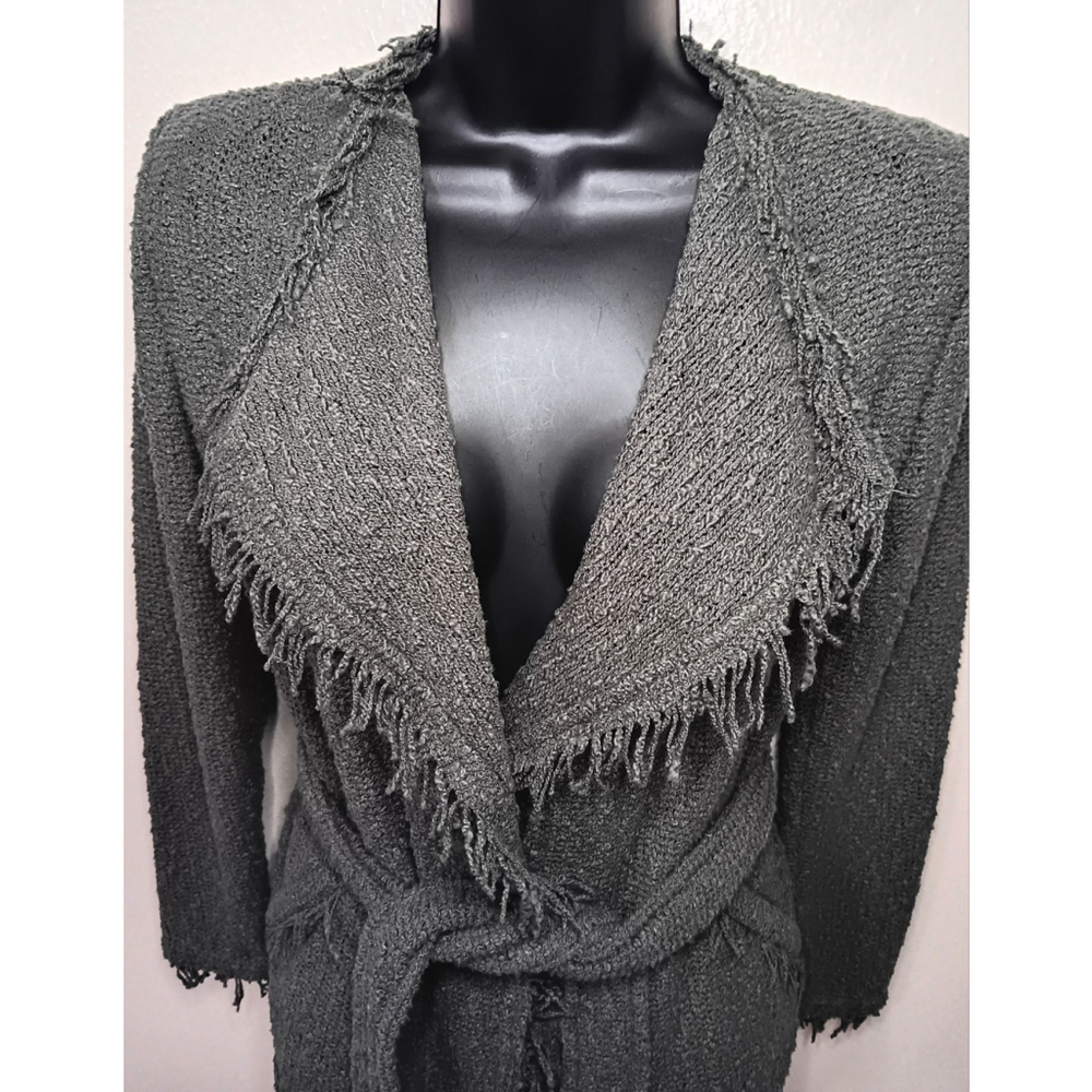 Iro Schala Jacket Wrap Self Tie Belt Fringe Green Tweed Size 34 US Size XS EUC - Picture 3 of 9